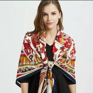 Silk Scarf Navy blue & Red 50" Shawled